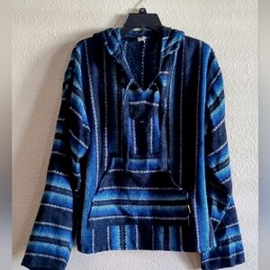 Molina Mexican Baja Hoodie Pullover, L 42-44 , Blue/Black with Thunderbird. Vntg